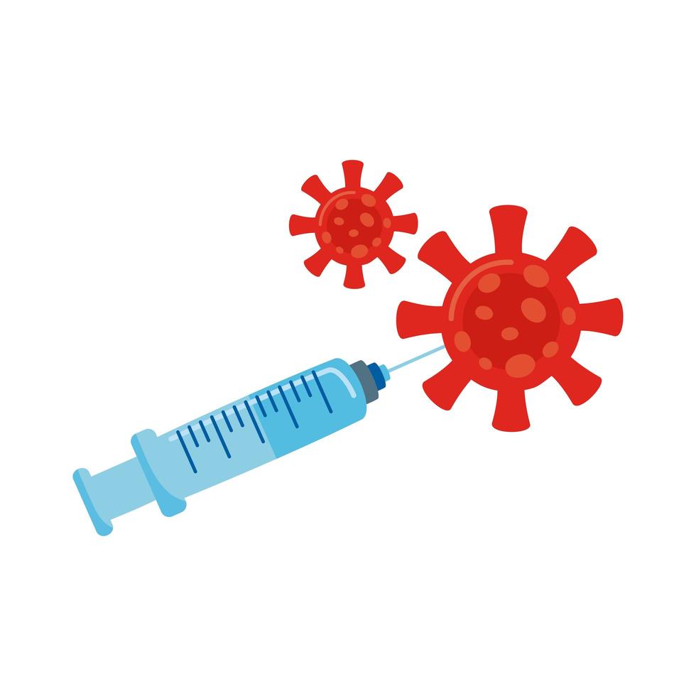covid19 virus particles with syringe vaccine vector
