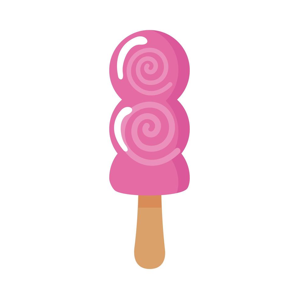 delicious ice cream in stick with spirals flat style icon vector