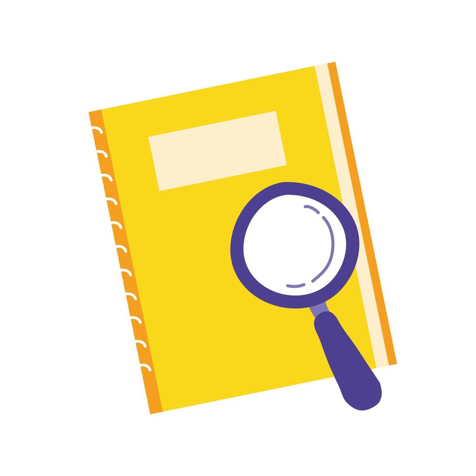 notebook school supply with magnifying glass vector