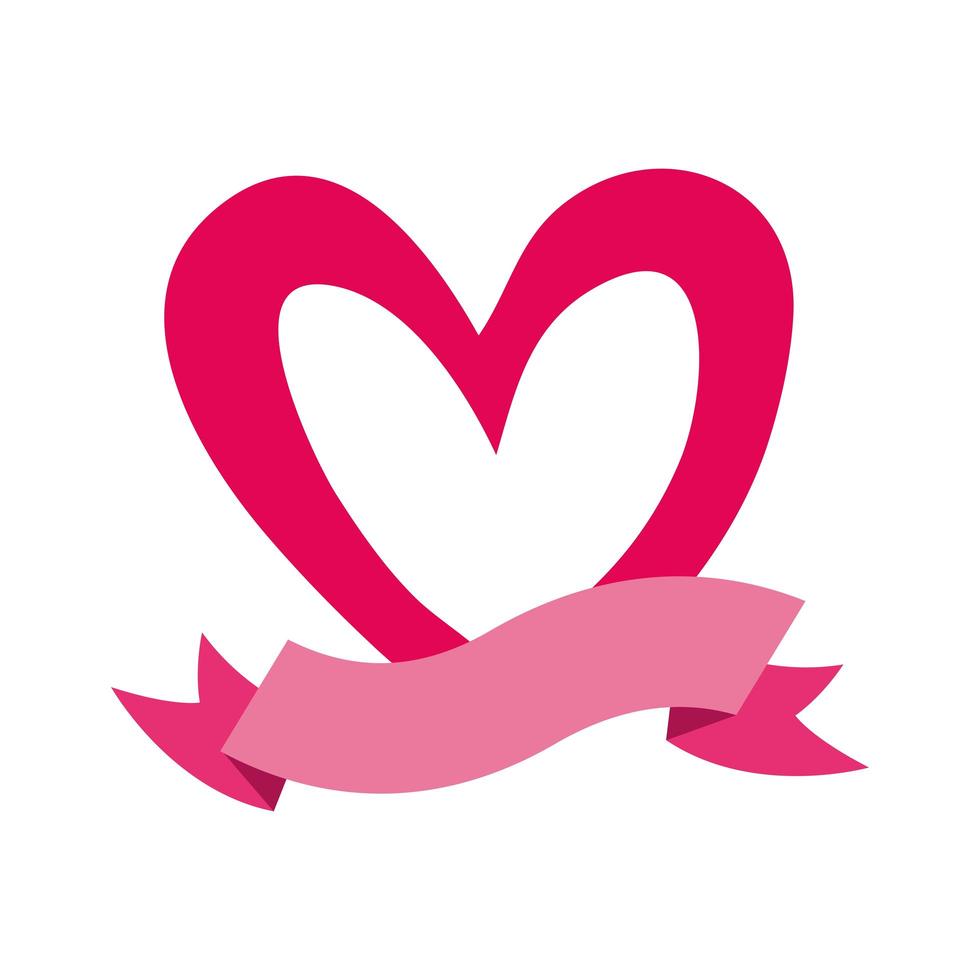 valentines heart love with ribbon vector