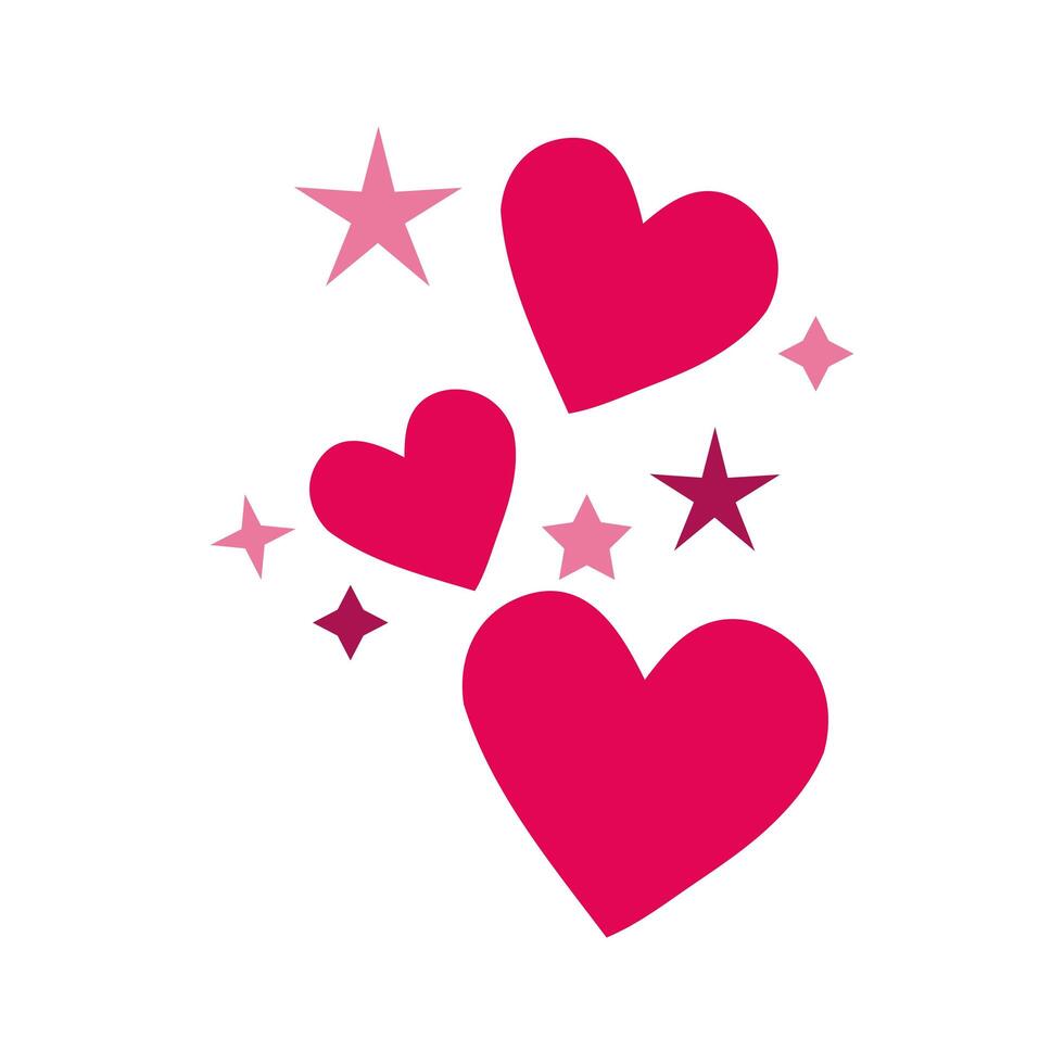 feliz dia de san valentin corazones con estrellas vector