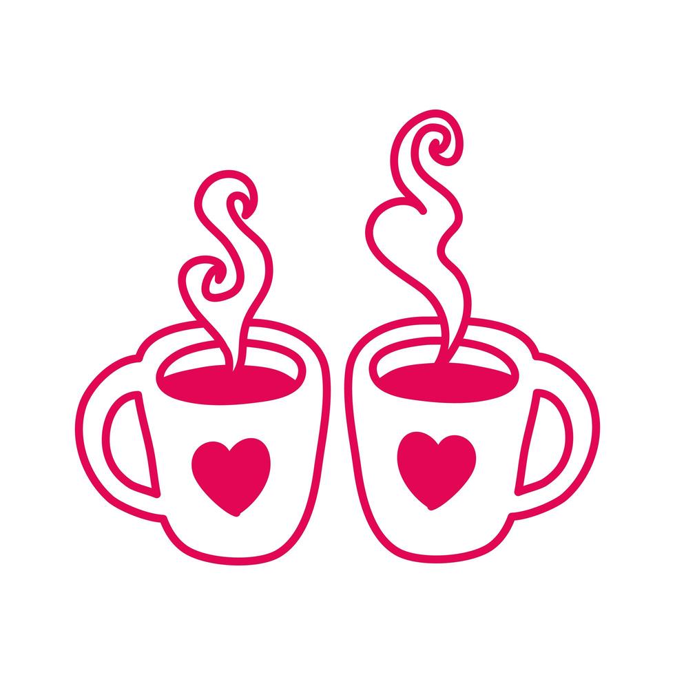 feliz dia de san valentin tazas de cafe con corazones vector