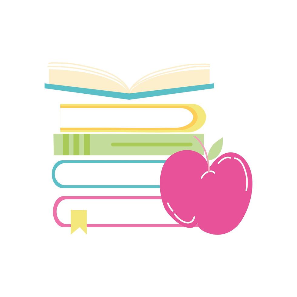 school pile text books with apple vector