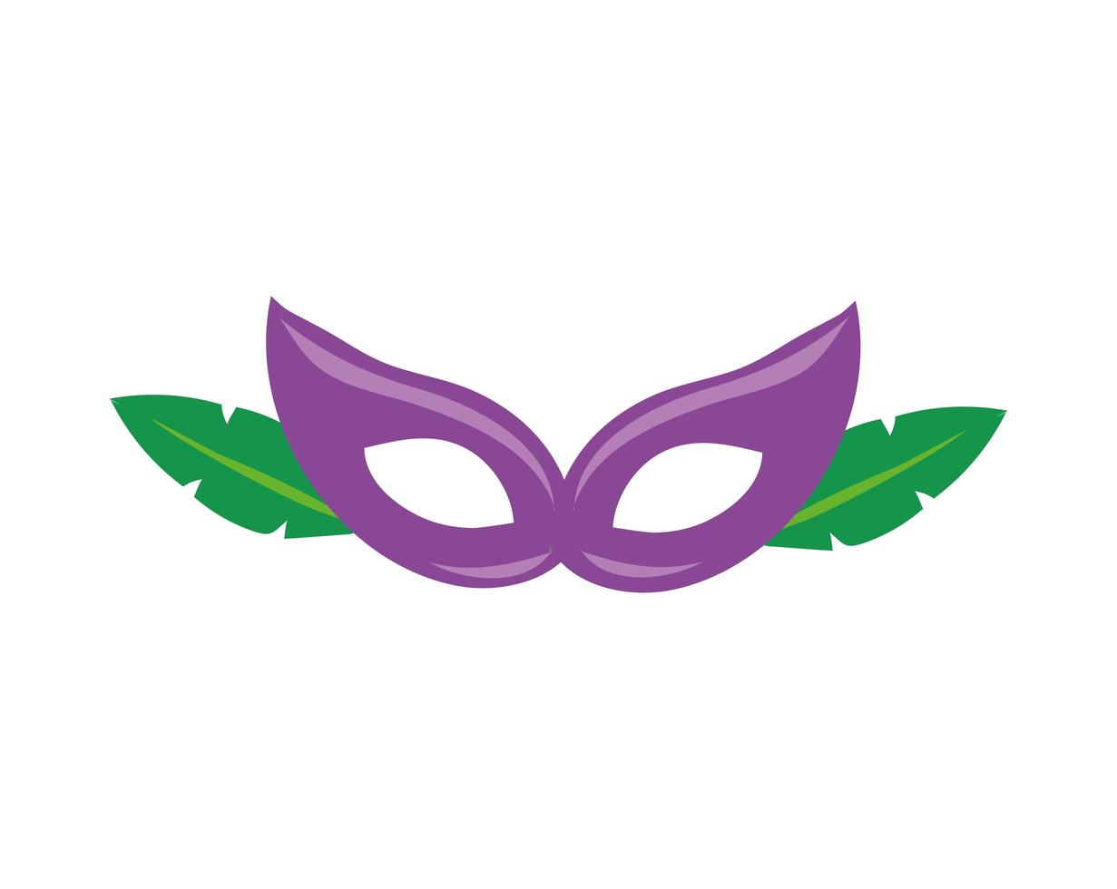 Máscara de celebración de Mardi Gras con planta de hojas. vector