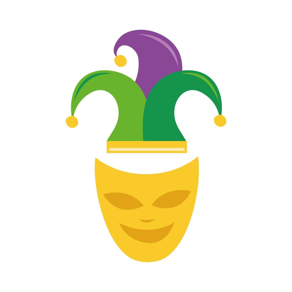 mardi gras theater mask with jester hat vector