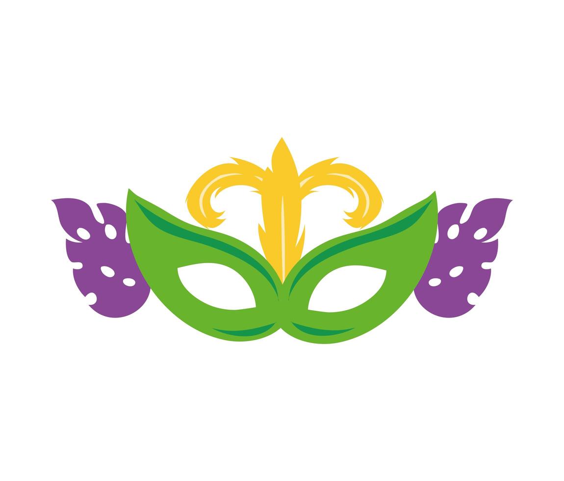 Máscara de celebración de Mardi Gras con planta de hojas. vector