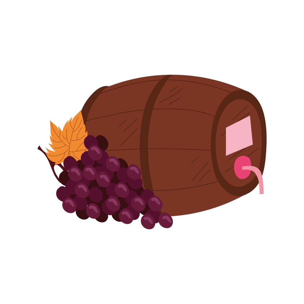 grapes fresh fruits with wine barrel vector