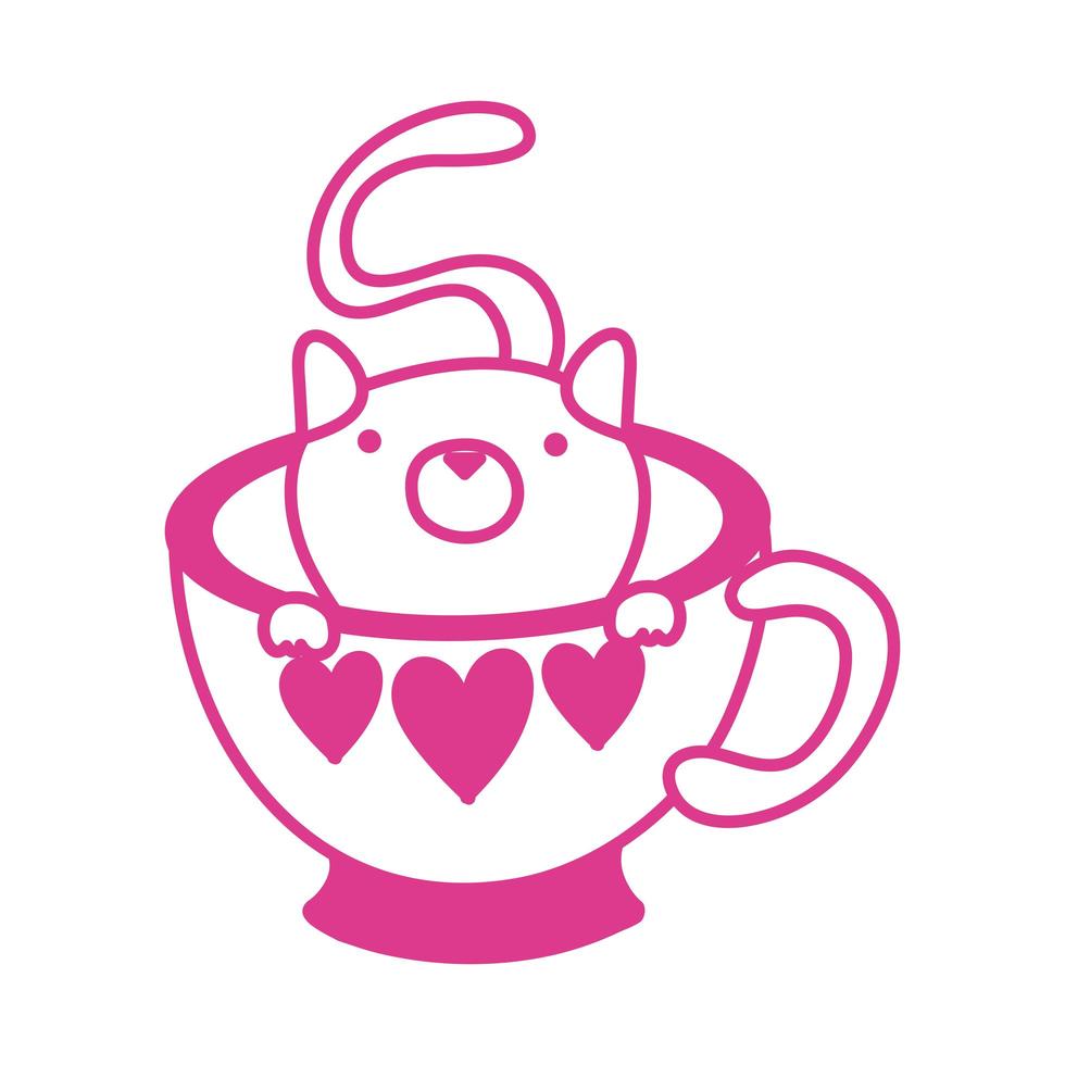 lindo gatito en taza de té vector