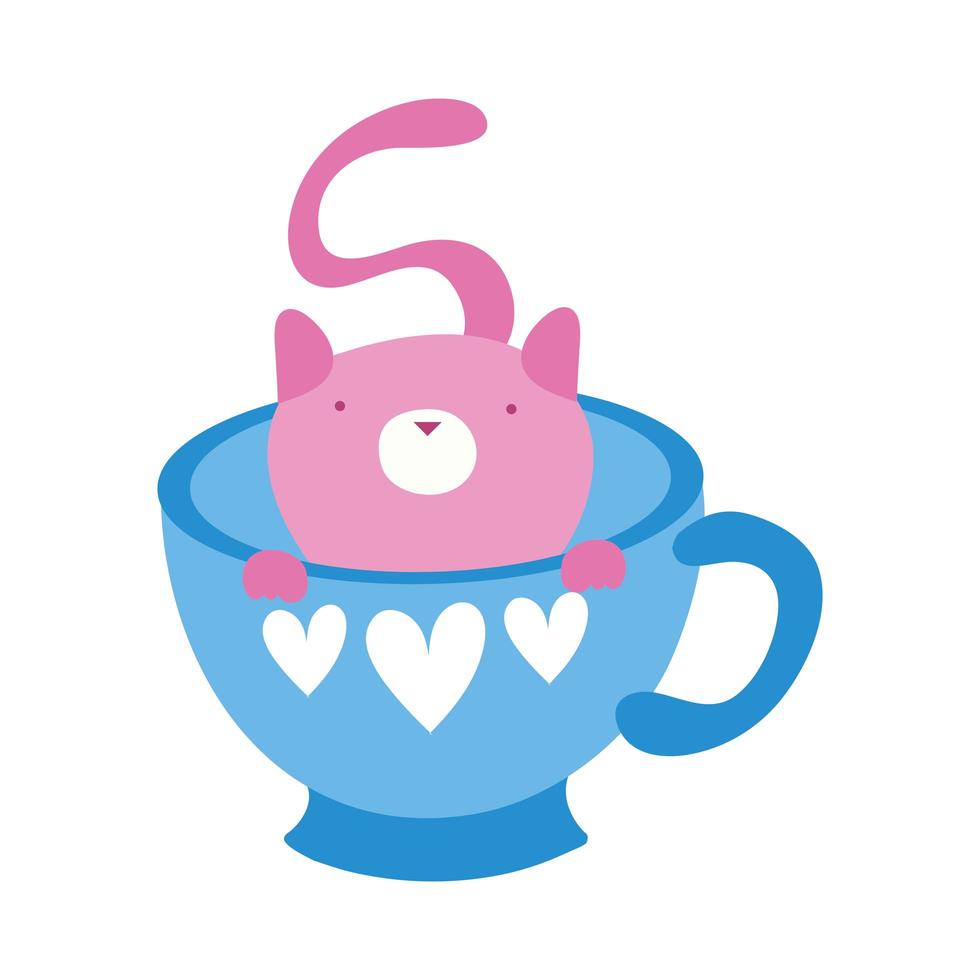 lindo gatito en taza de té vector