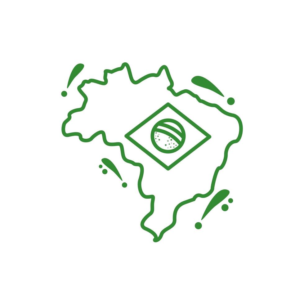 brazilian map with flag country isolated icon vector