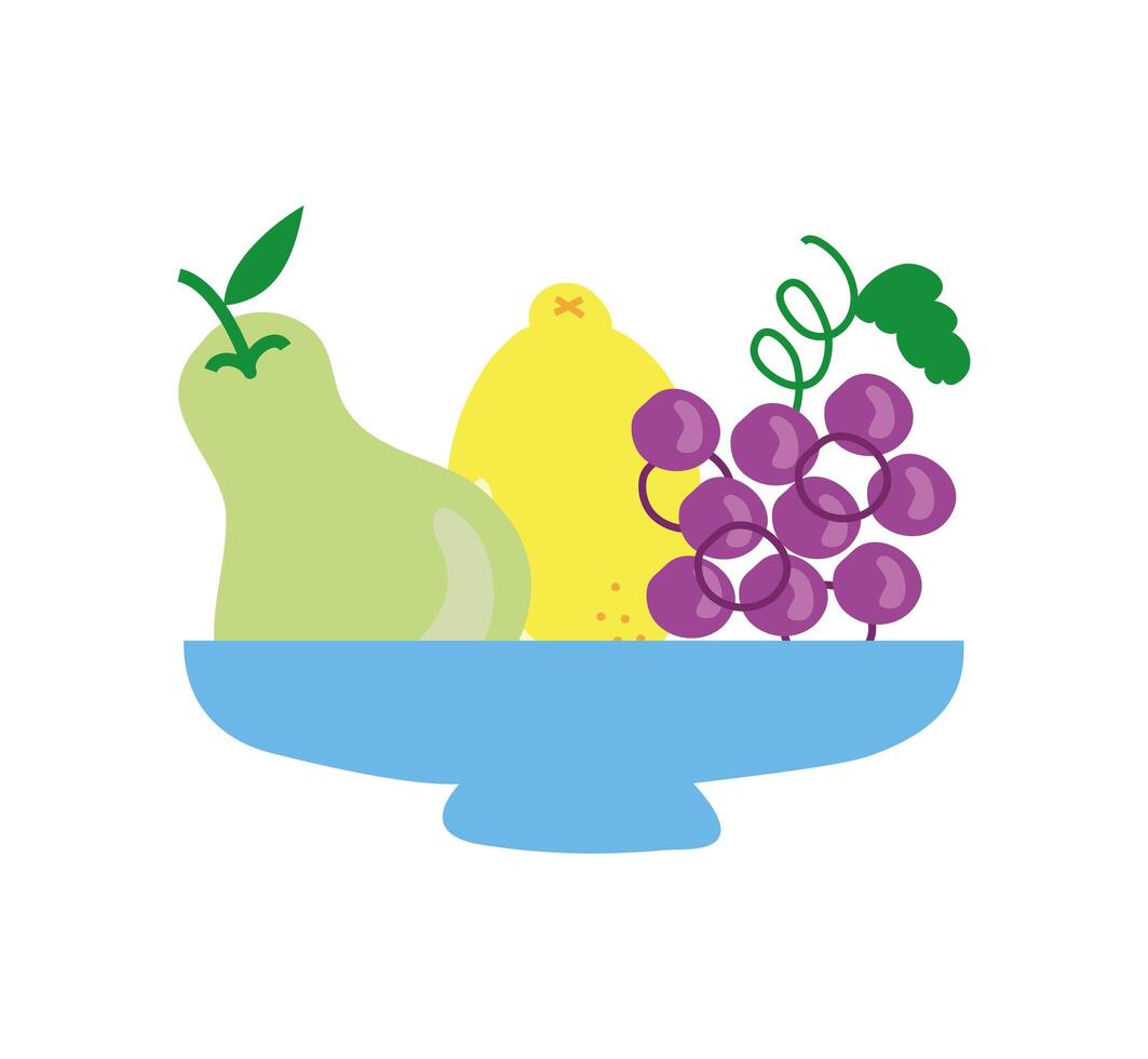 bowl with fresh fruits icons vector