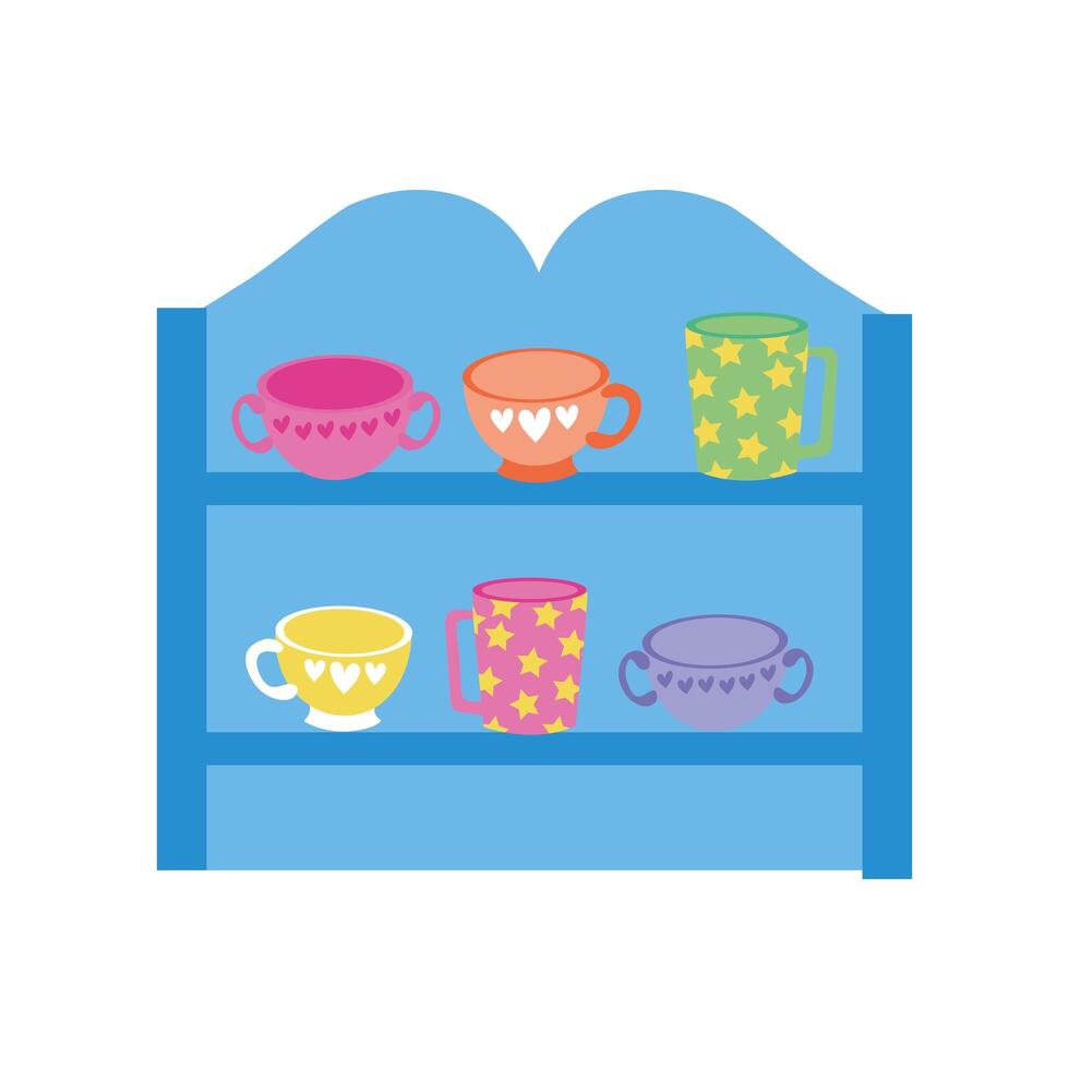 store wooden shelving with ceramics cups vector