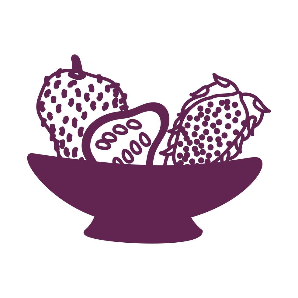 bowl with fresh fruits icons vector