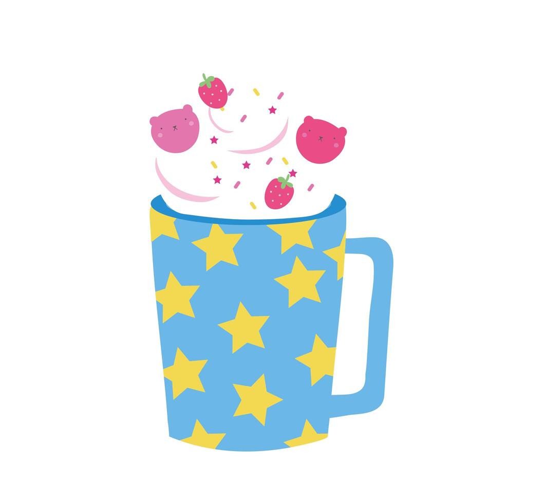 foam with fresh strawberries fruits in mug vector