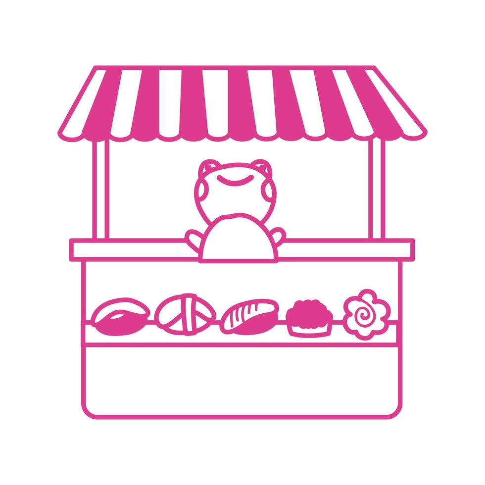 cute little frog in sweet pastry kiosk vector