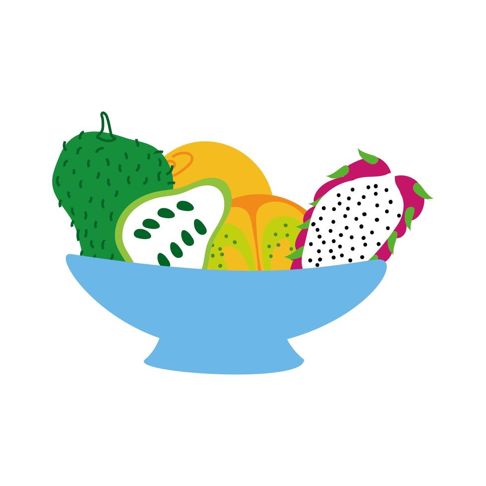 bowl with fresh fruits icons vector