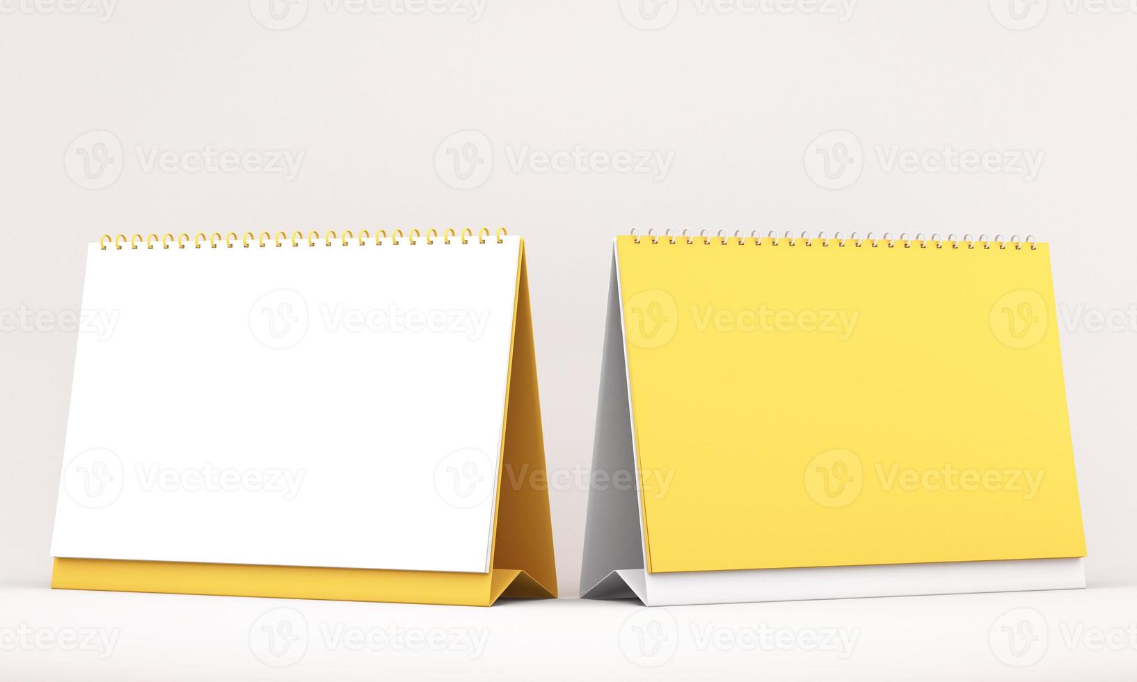 Ilustración 3d de calendario en blanco blanco y amarillo sobre fondo blanco. foto