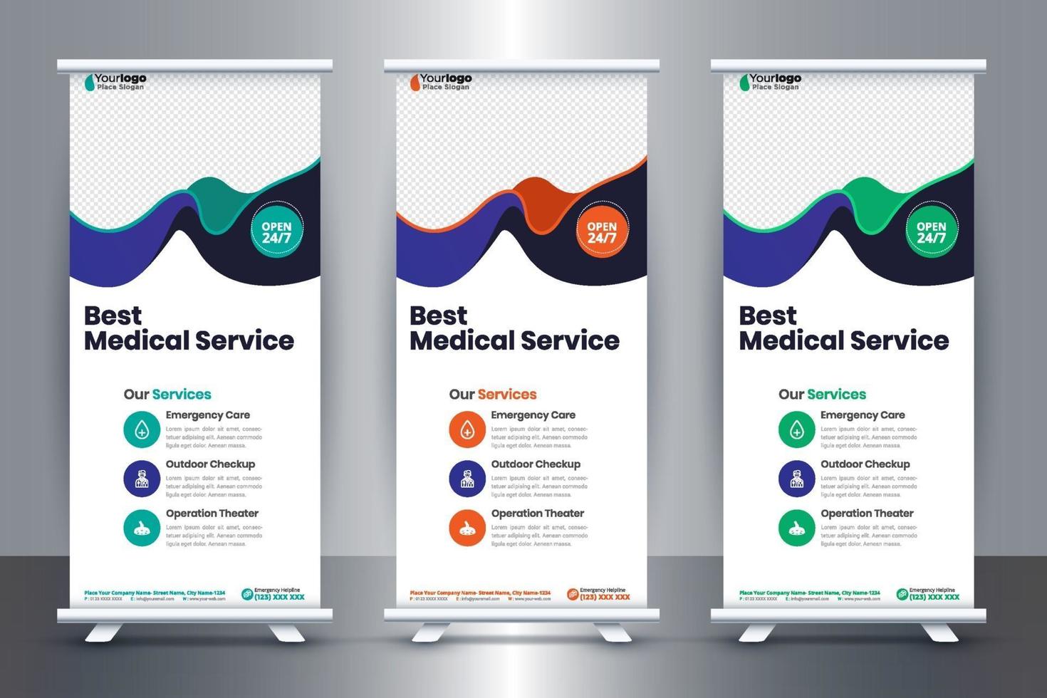 diseño de banner enrollable médico gratuito para hospitales y atención médica vector