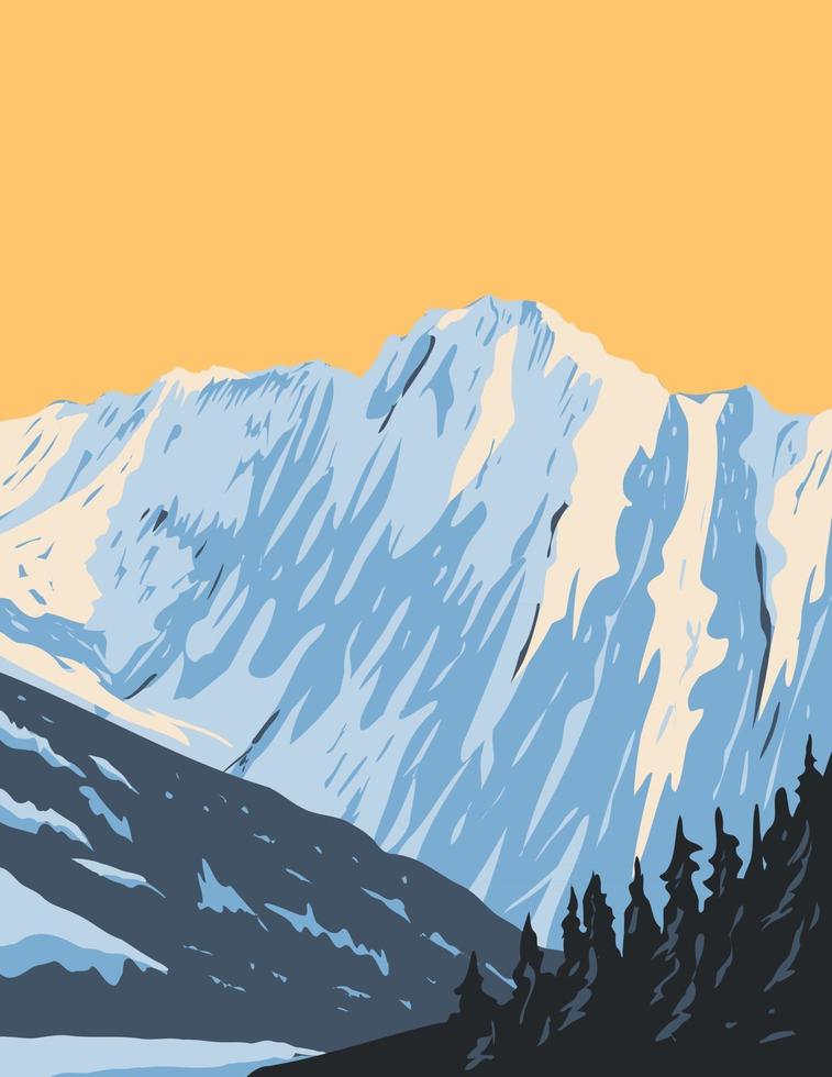 cumbre del pico eldorado en la cabecera del arroyo de mármol y el glaciar de inspiración ubicado en el parque nacional de las cascadas del norte en washington poster art vector