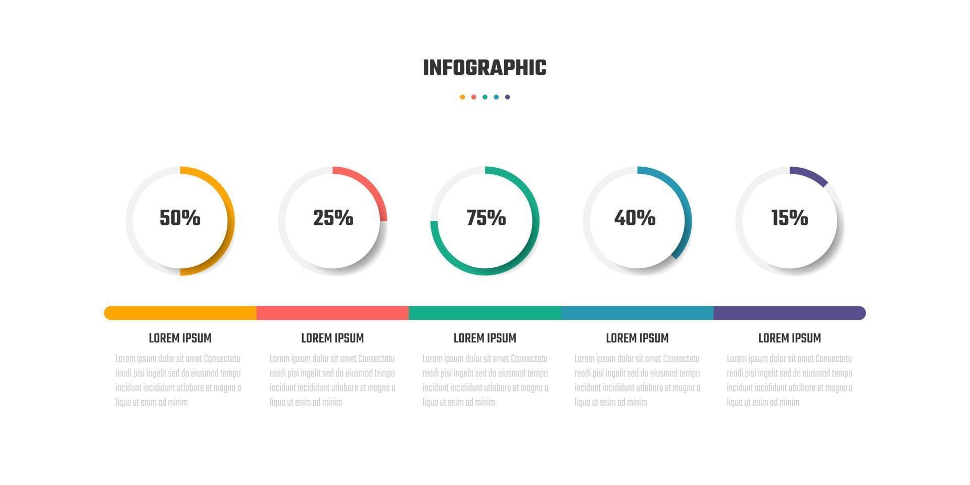 Diseño infográfico empresarial, ilustraciones vectoriales de línea de tiempo de 5 pasos. vector