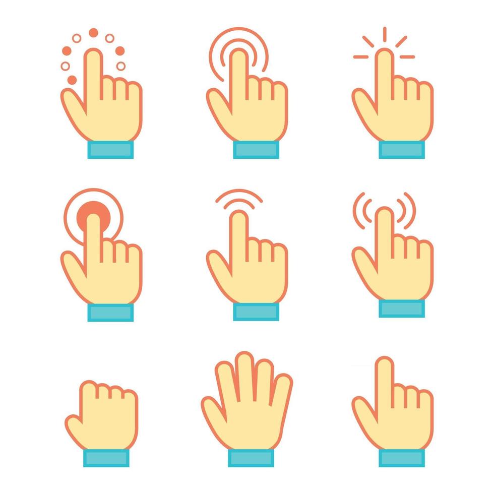 conjunto de iconos de cursor de ratón de mano vector