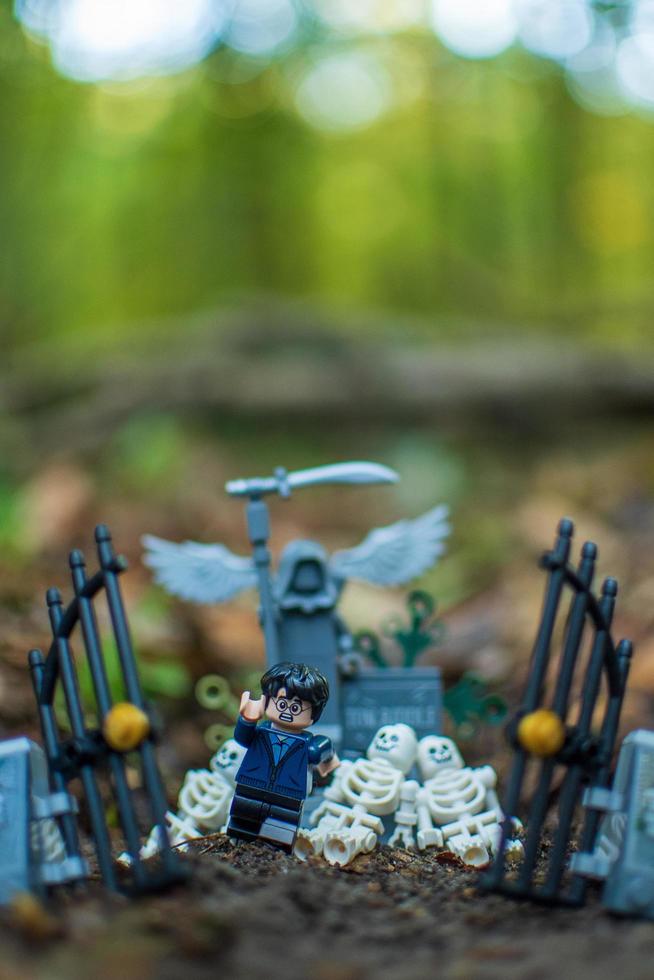 Warsaw 2020 - Lego Harry Potter minifigure running from cemetery photo