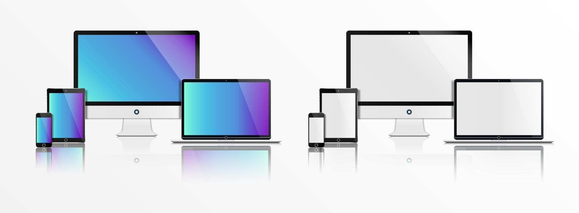 Mockup of Realistic Computer Laptop Tablet and Phone vector