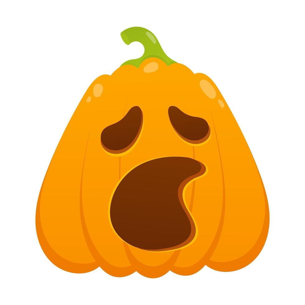 Orange halloween pumpkin with scary face expression grimace vector