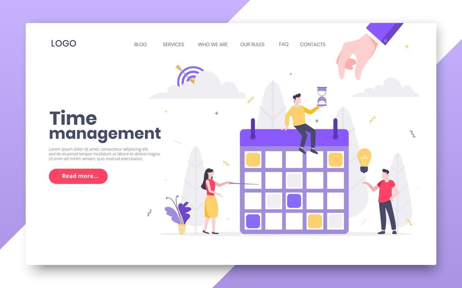 Business time management internet landing page concept template vector