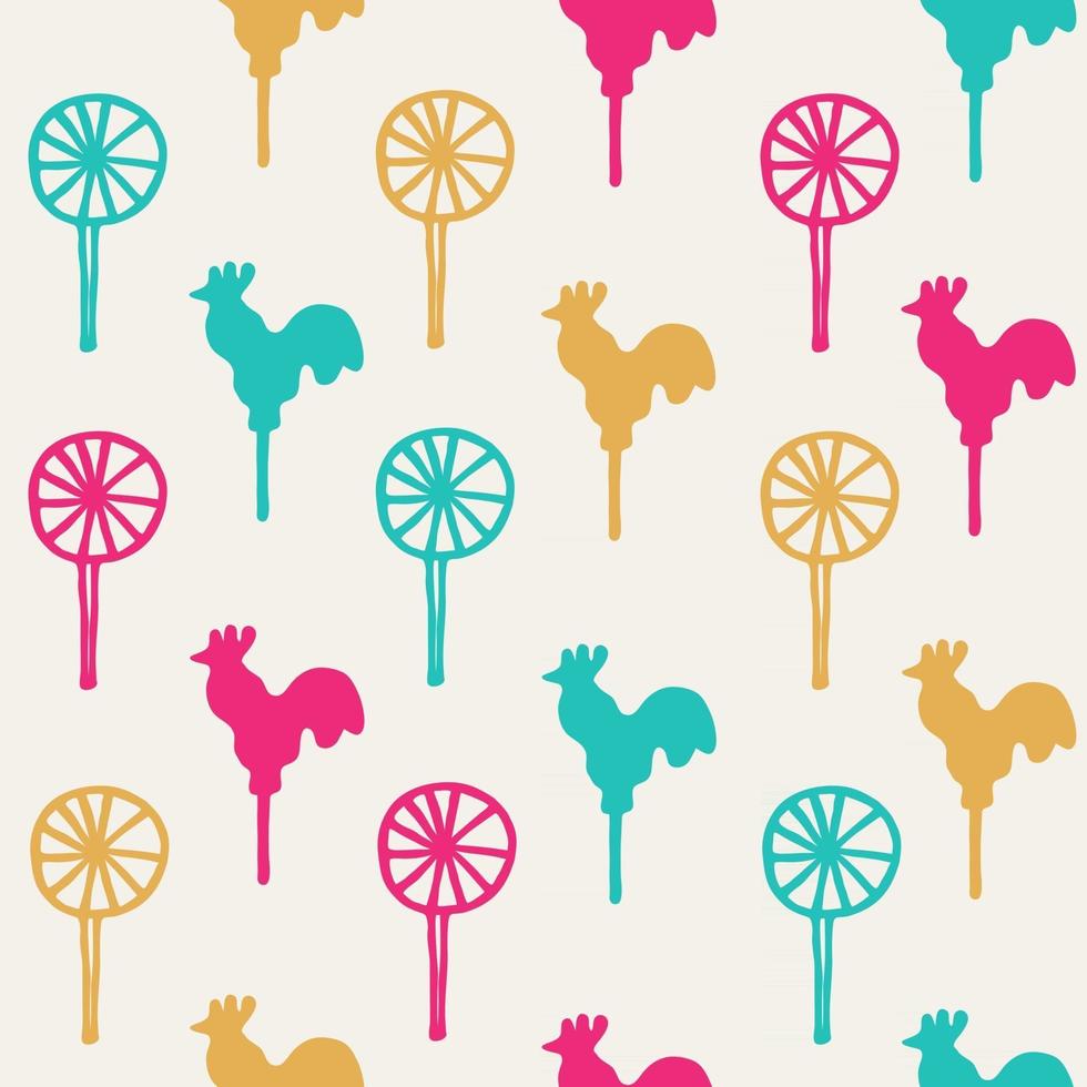 Seamless pattern cocks lollipops vector