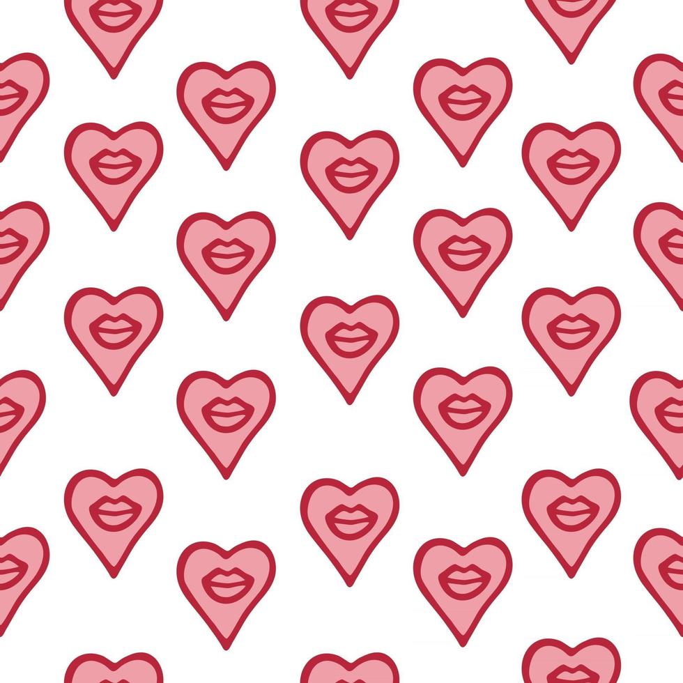 Seamless pattern hand drawn lips and hearts vector