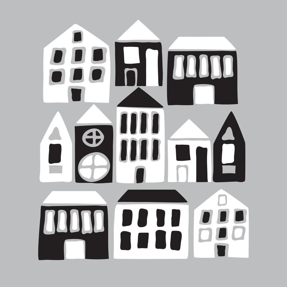 dibujos animados de casas en blanco y negro vector