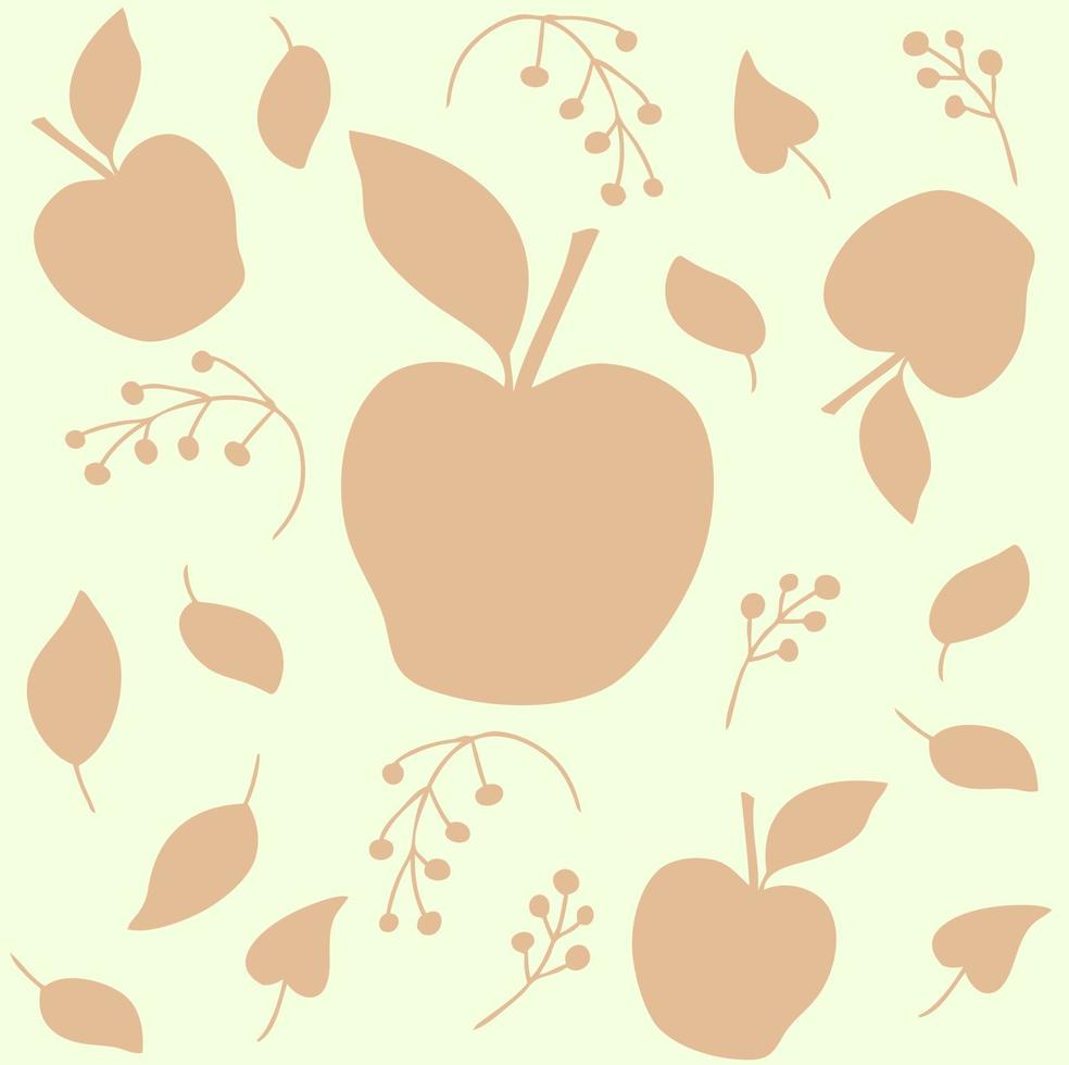 patrón de vector de delicadas manzanas beige y ramas de bayas
