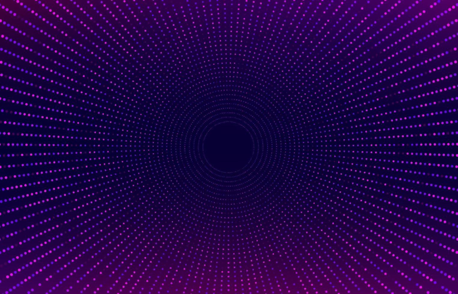 Efecto brillante de semitono brillante azul púrpura abstracto con patrón radial de puntos y luces brillantes sobre fondo oscuro. concepto de tecnología futurista moderna. vector