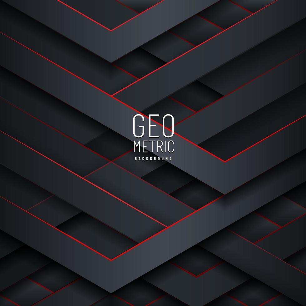 patrón geométrico negro abstracto con fondo de línea roja. diseño de tecnología moderna. vector