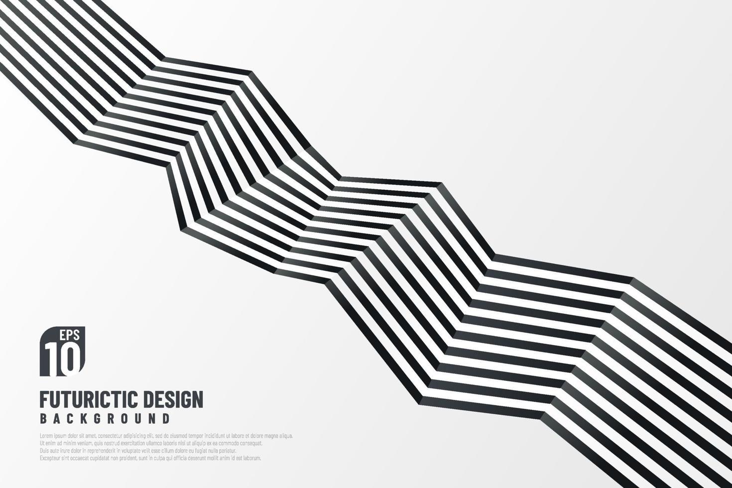 Abstract black and white zigzag line pattern design with copy space. Modern futuristic template. Vector illustration