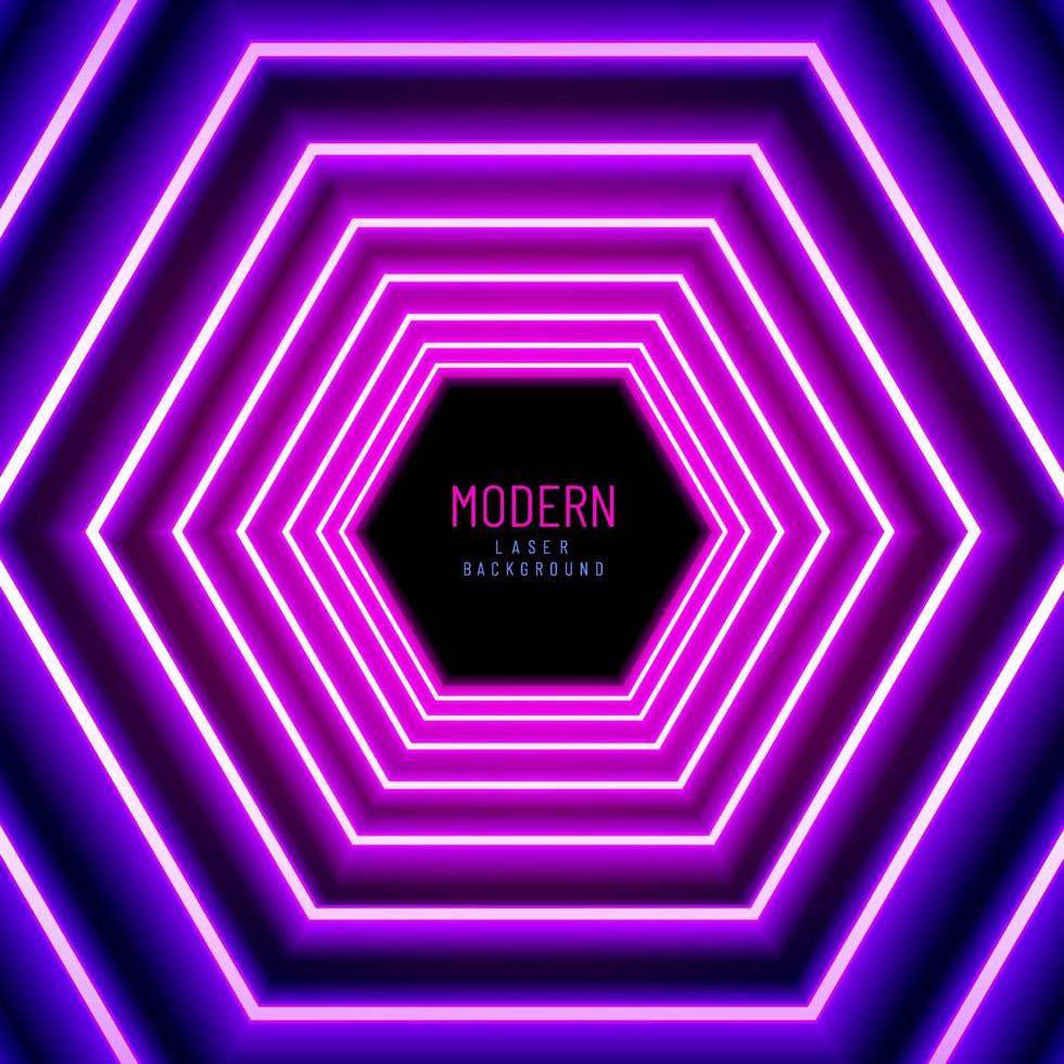 Abstract glowing magenta blue neon lights line background. Perspective hexagon led concept.  Neon lights entrance or festival concept. vector