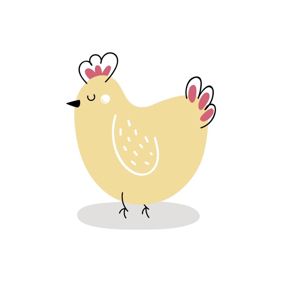 Cute chicken isolated on white background. Easter chicken. Design for Easter. Flat cartoon vector illustration