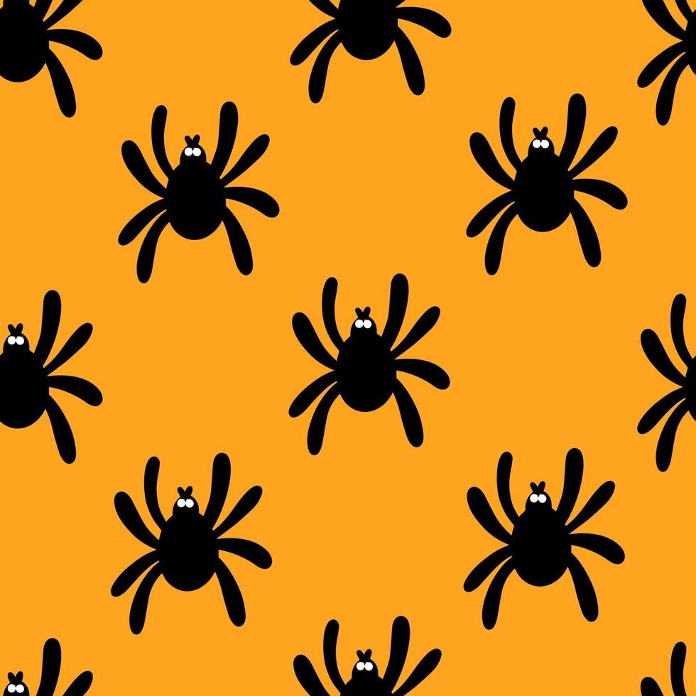 Seamless spider silhouette pattern on orange background. Halloween pattern. Design for Halloween. Vector flat illustration.