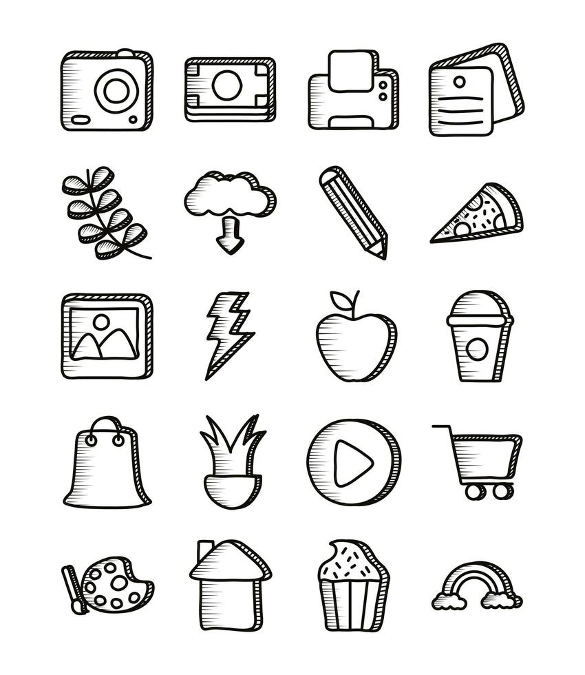 paquete de iconos de conjunto de doodle vector