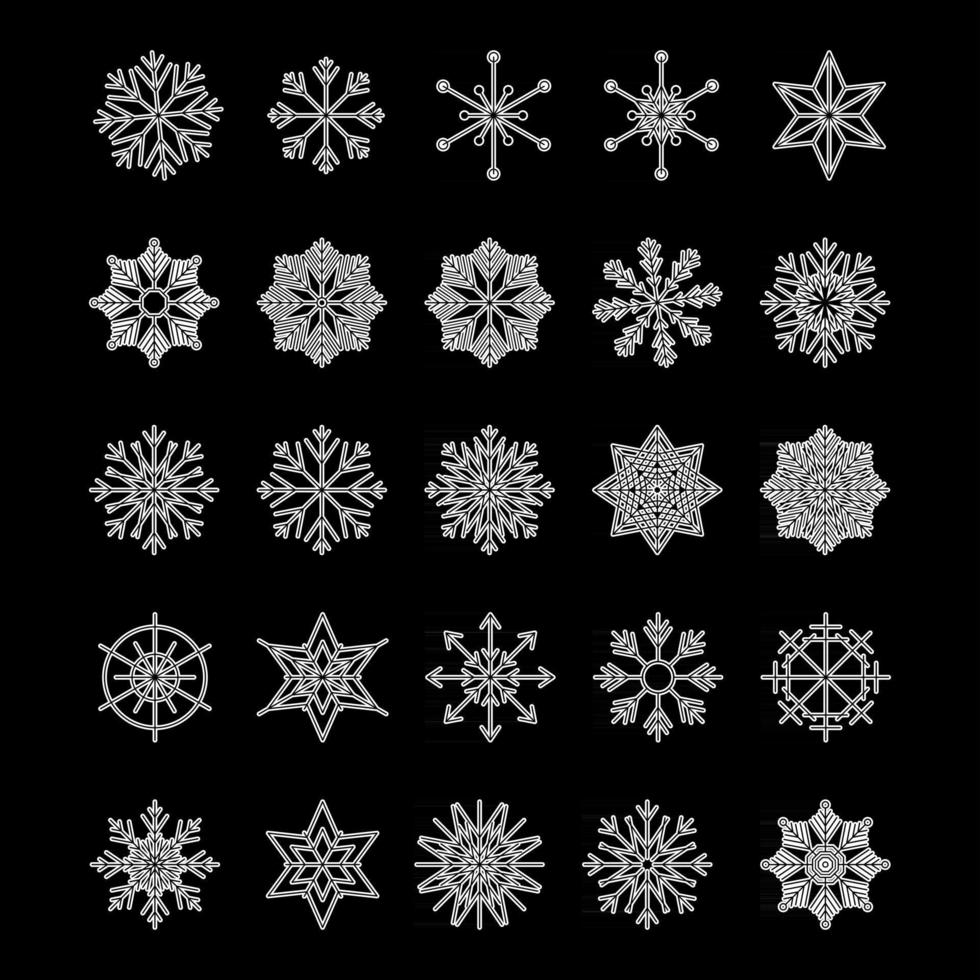 Icon set of snowflake isolated on a white background Trendy outline symbols Merry Christmas Happy New Year Winter vector