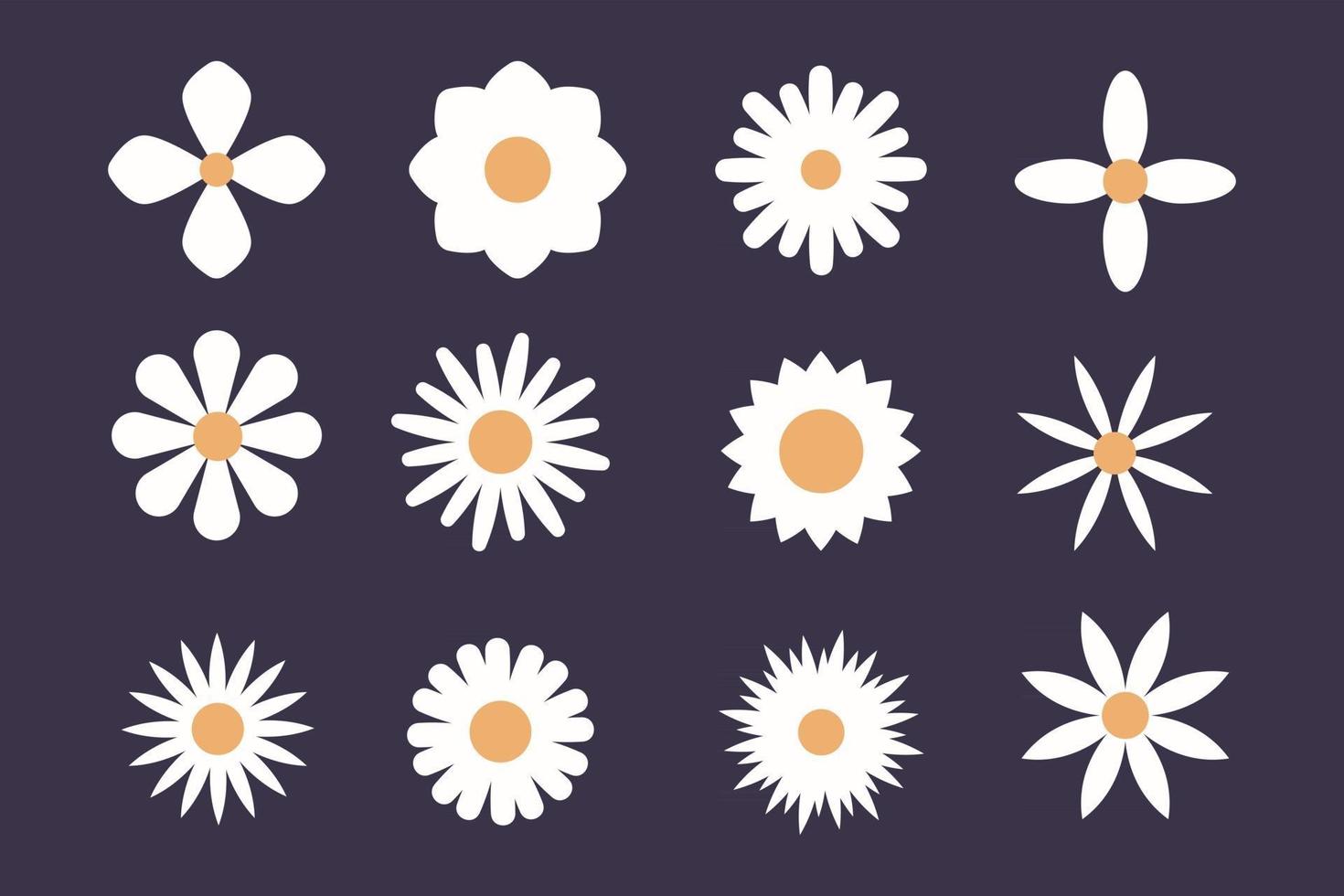 conjunto de iconos de flores. colección de flores minimalistas. ilustración vectorial con flores silvestres. para diseño de logotipos, tatuajes, postales. vector