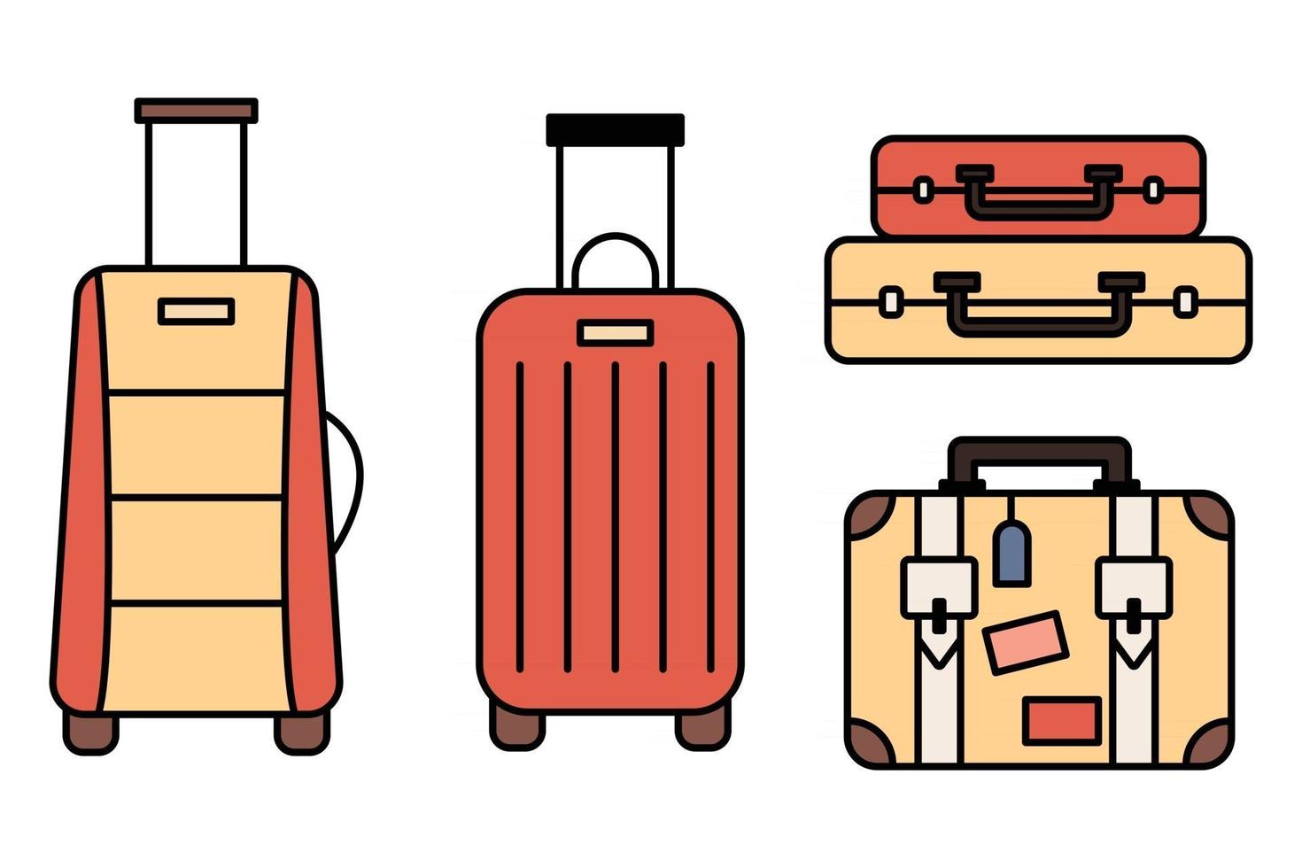 Luggage icons set and collection. Backpack, handbag, suitcase, briefcase, messenger bag, trolley, travel bag. thin line icons. Editable stroke icon. Vector illustration.