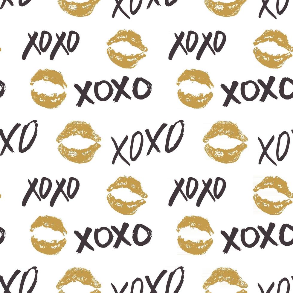 XOXO brush lettering signs seamless pattern, Grunge calligraphic hugs and kisses Phrase, Internet slang abbreviation XOXO symbols, vector illustration isolated on white background