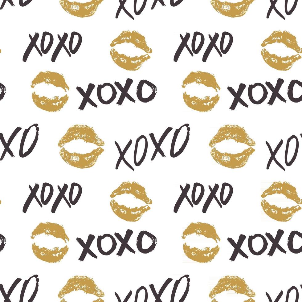 XOXO brush lettering signs seamless pattern, Grunge calligraphic hugs and kisses Phrase, Internet slang abbreviation XOXO symbols, vector illustration isolated on white background