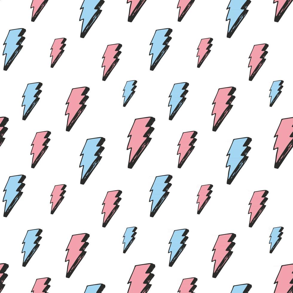 Lightning seamless pattern vector illustration. Hand drawn sketched doodle lightning symbols