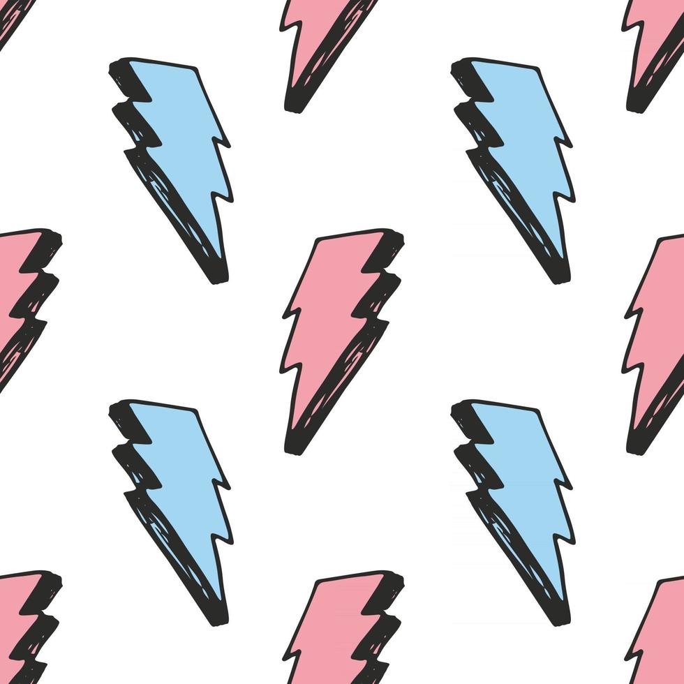 Lightning seamless pattern vector illustration. Hand drawn sketched doodle lightning symbols