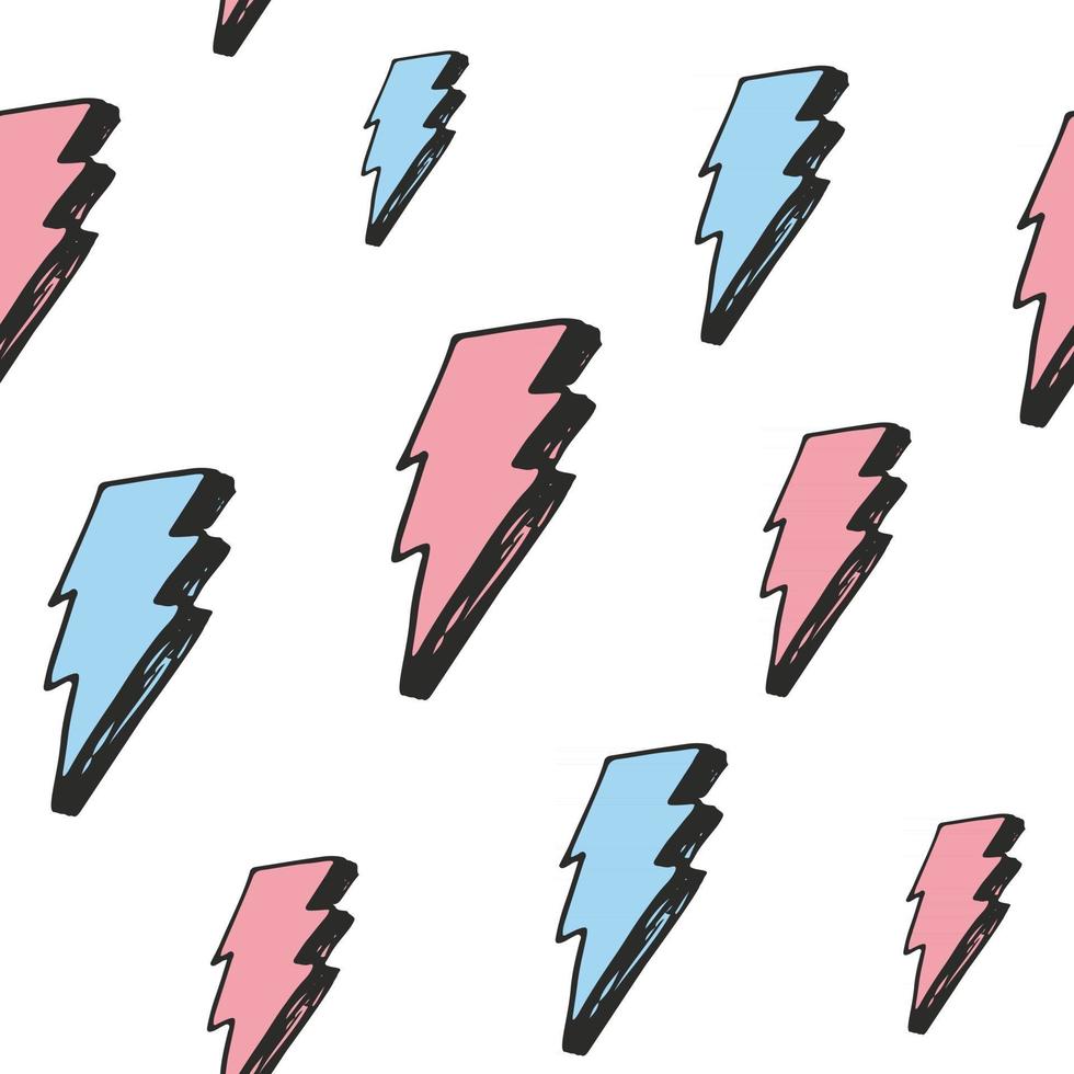 Lightning seamless pattern vector illustration. Hand drawn sketched doodle lightning symbols