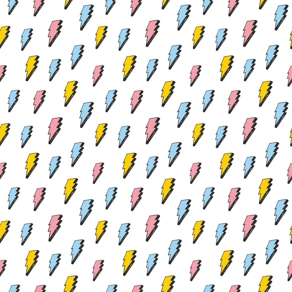 Lightning seamless pattern vector illustration. Hand drawn sketched doodle lightning symbols