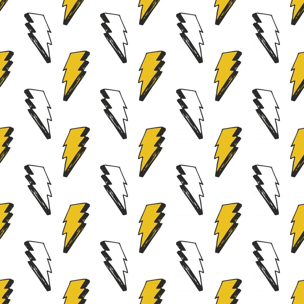 Lightning seamless pattern vector illustration. Hand drawn sketched doodle lightning symbols